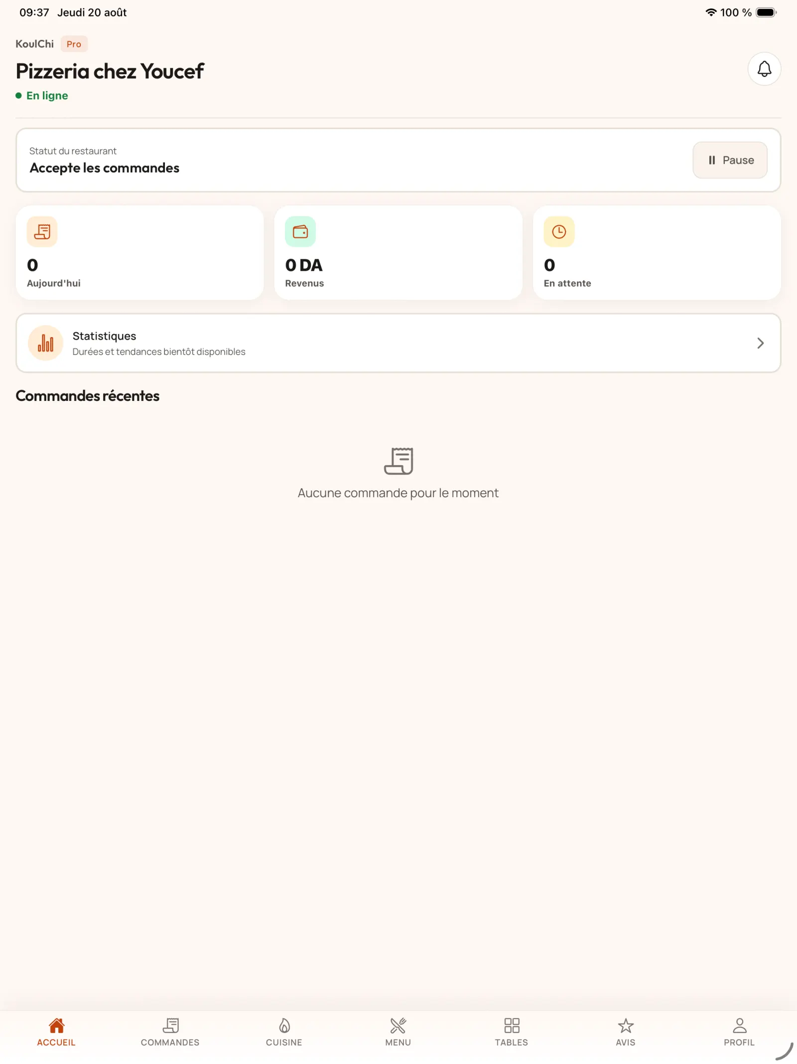 افتح لوحة المعلومات في KoulChi Pro.